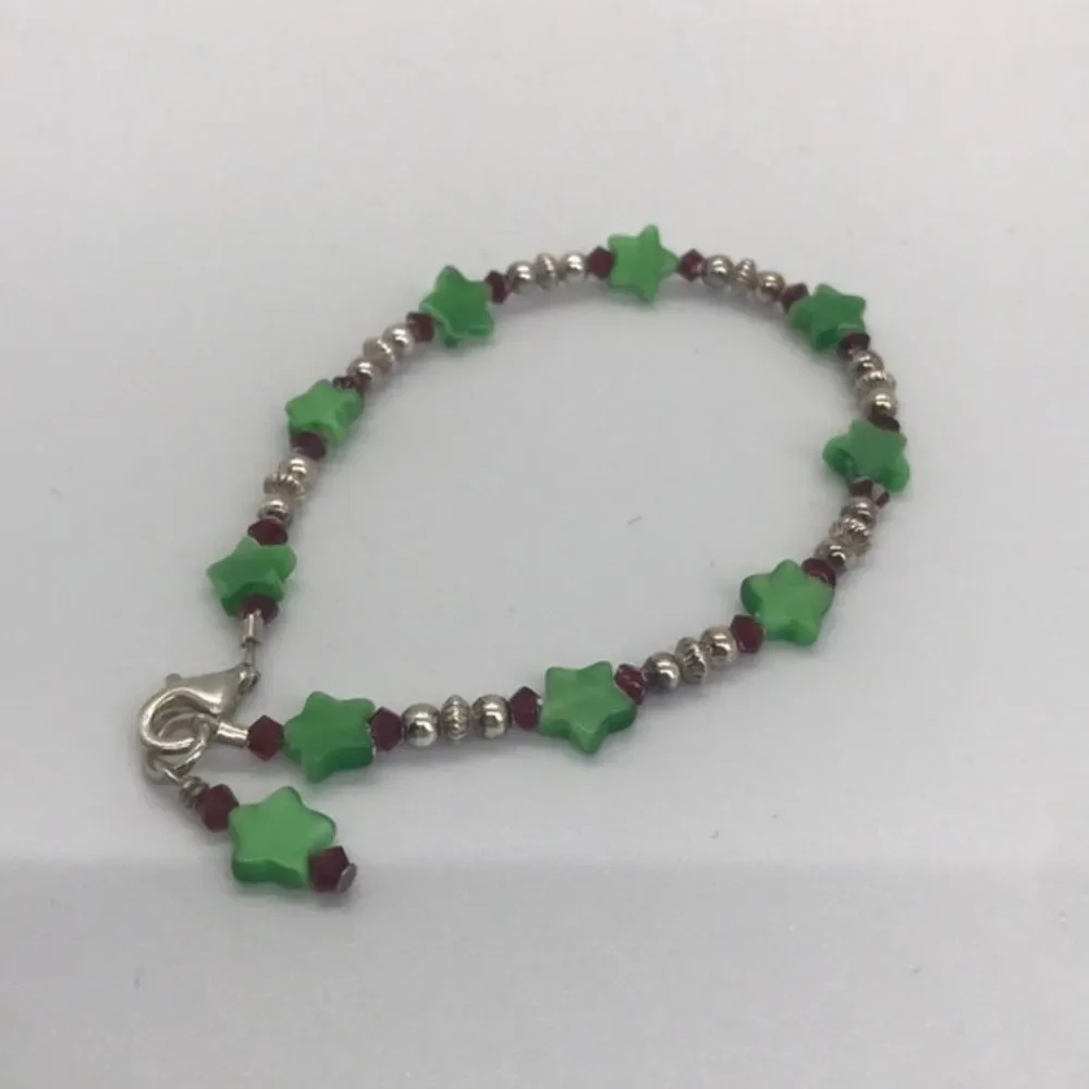 Sterling Christmas Green Star‎ Bracelet